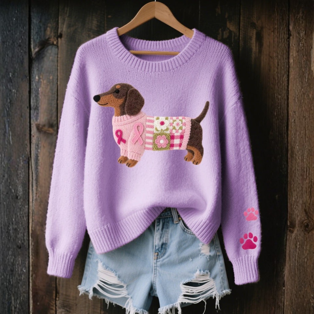 Strickpullover mit Dackelmotiv aus Wollfilz