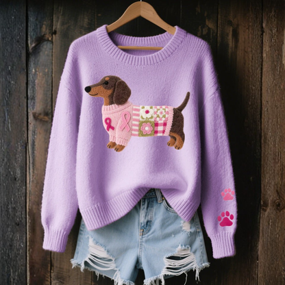 Strickpullover mit Dackelmotiv aus Wollfilz