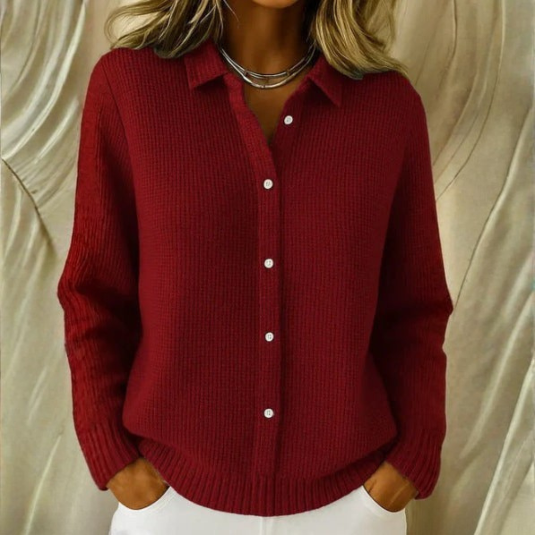 Weiche, klassische Strickjacke mit Hemdkragen
