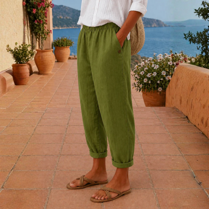 Pantalon fluide en lin léger femme