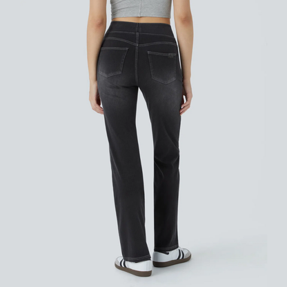 Bootcut-Jeans mit hoher Taille, Stretch und mehreren Taschen