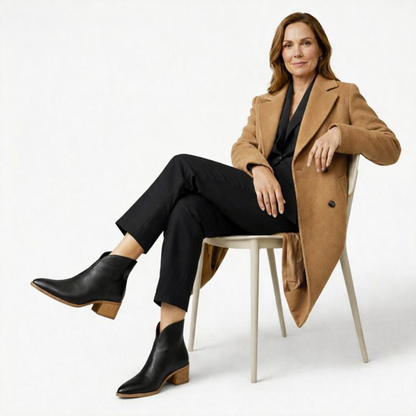 Bottines en cuir avec talon bloc et fermeture éclair