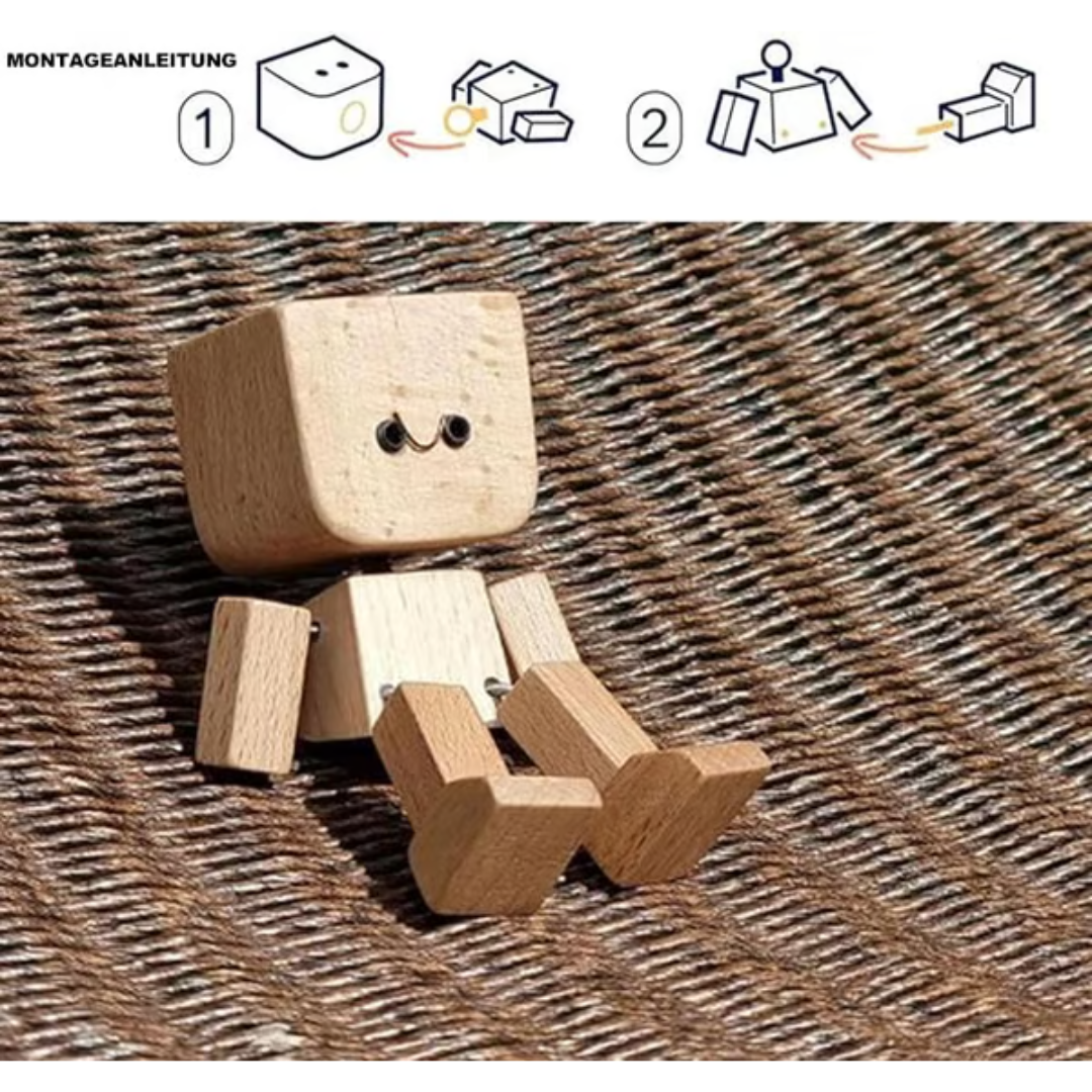 Bewegliche Holzfigur mit magnetischen Gesichtsausdrücken