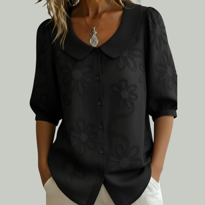Blouse florale légère femme col rond élégant manches mi-longues