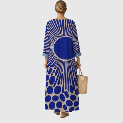 Robe Longue Fluide Femme à Motif Graphique Élégant