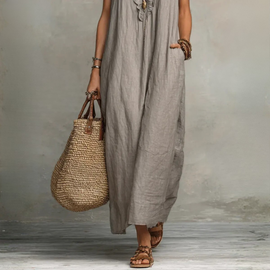 Langes, fließendes Boho-Kleid für elegante Damen im Sommer