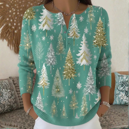 Weihnachtspullover mit Knöpfen für Damen