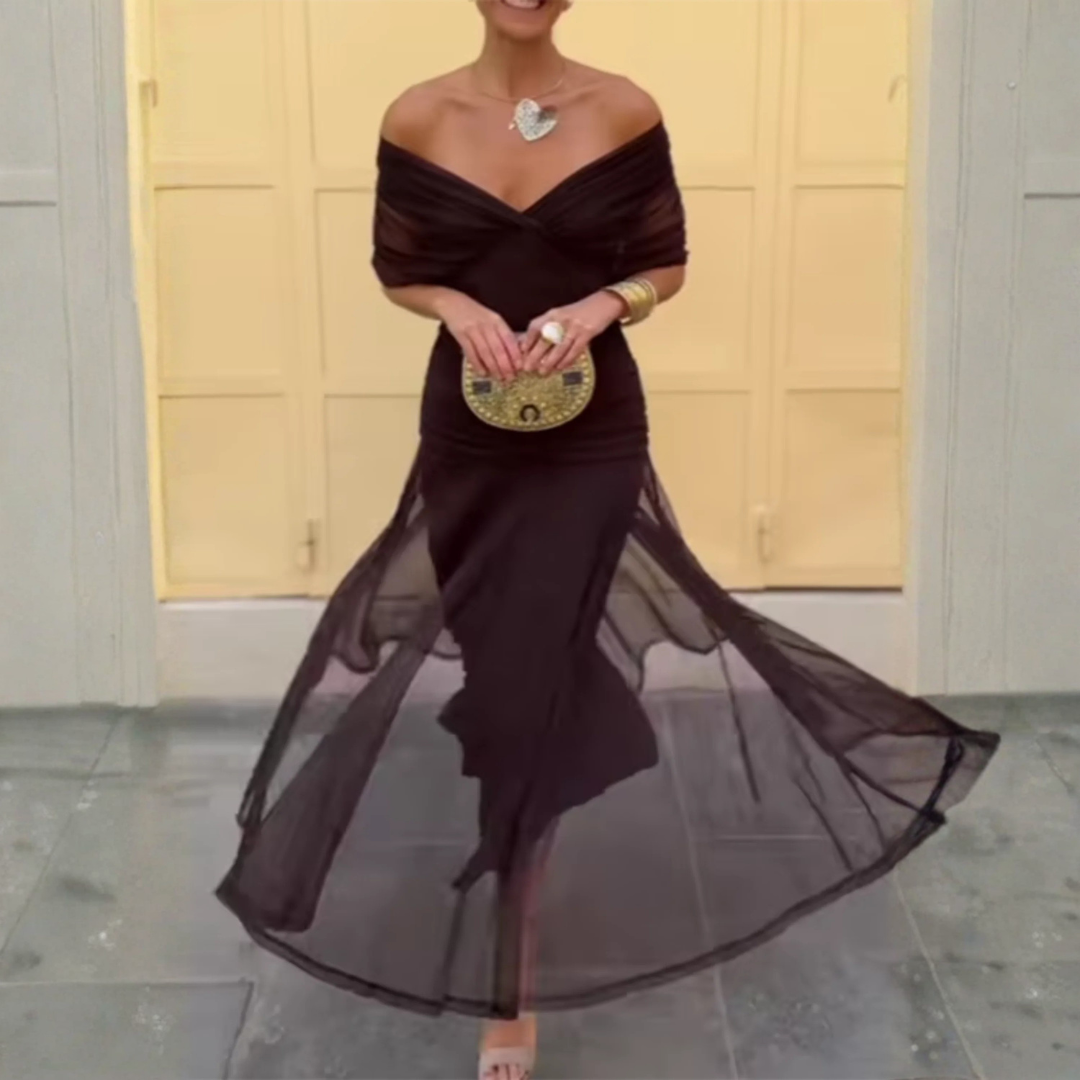 Robe longue fluide à manches 3/4