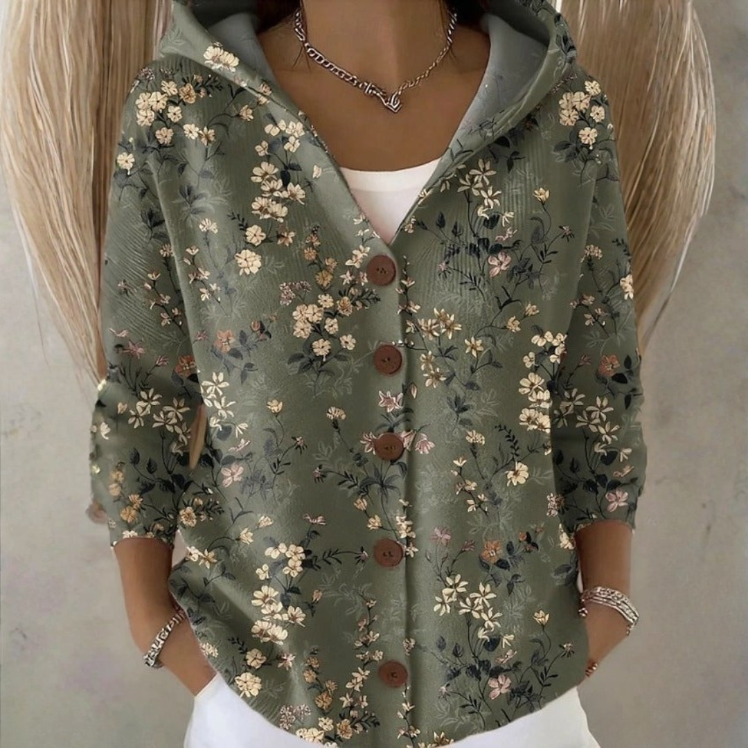 Farbige Strickjacke mit Kapuze für Damen