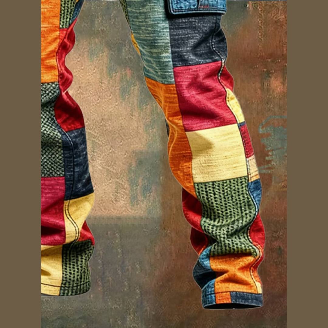 Pantalon cargo multicolore patchwork homme
