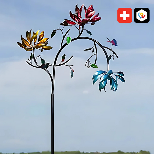 Farbenfrohes Windspiel mit Blumen für Garten und Balkon
