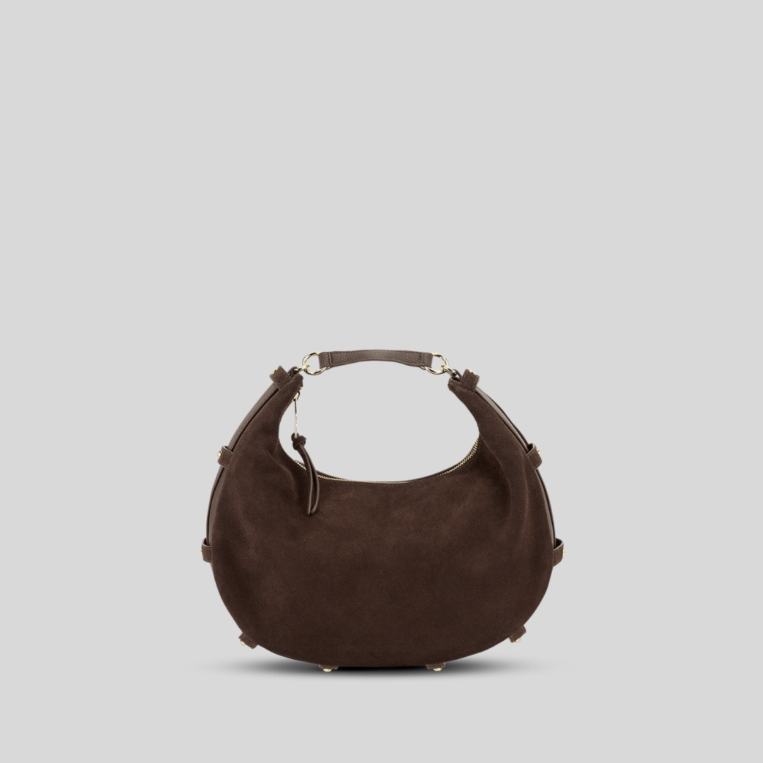 Halbmondförmige Tasche aus kaffeefarbenem Wildlederimitat