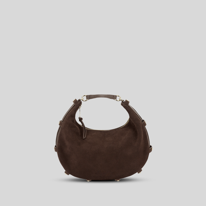 Halbmondförmige Tasche aus kaffeefarbenem Wildlederimitat