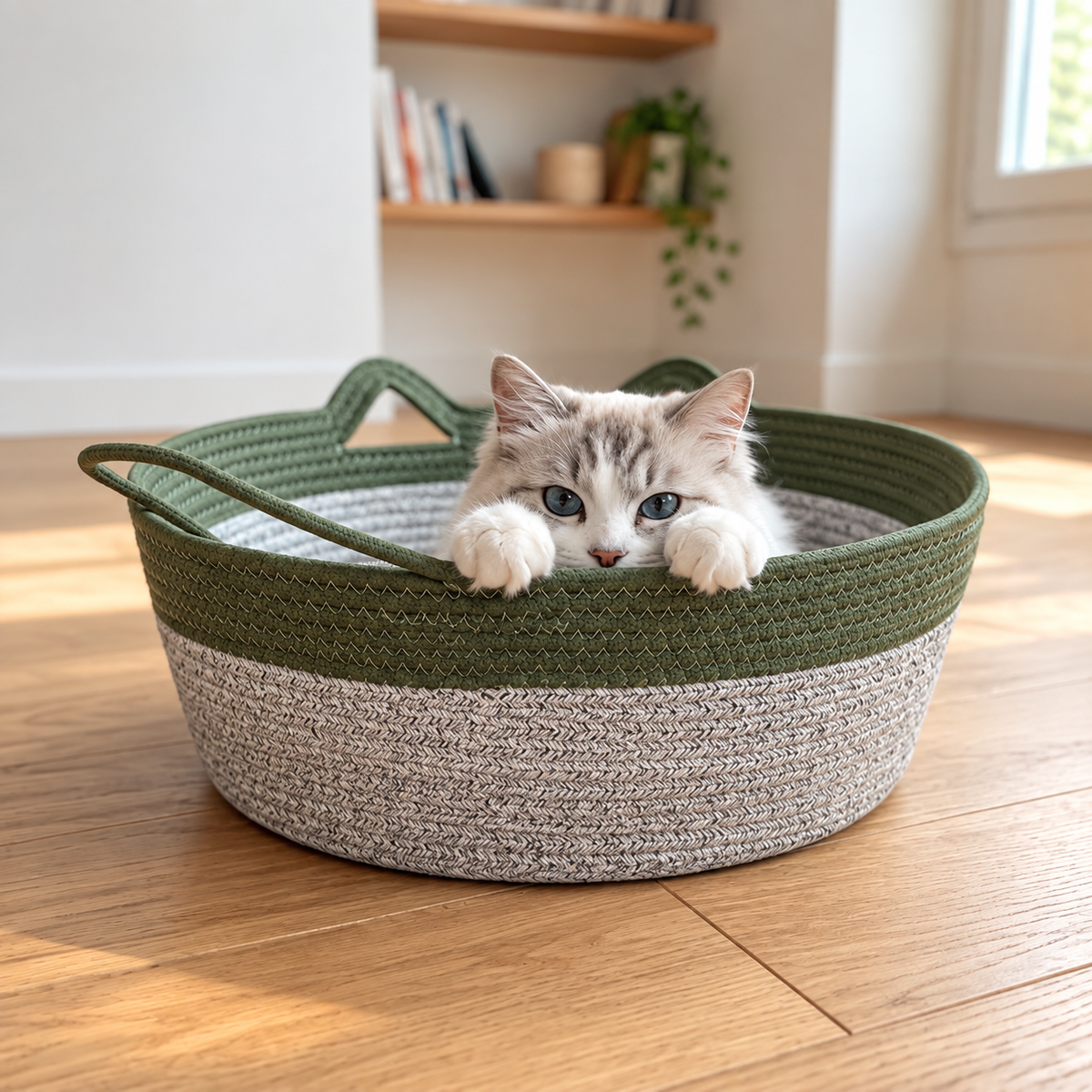Geflochtenes Katzenkörbchen aus Naturfasern