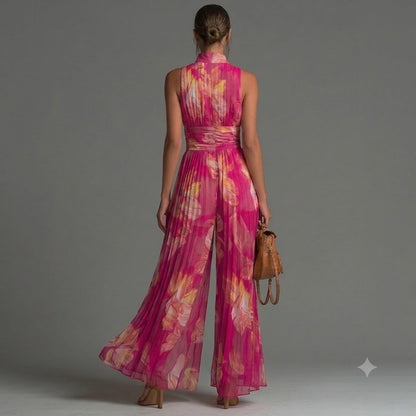 Combinaison florale fuchsia plissée élégante femme