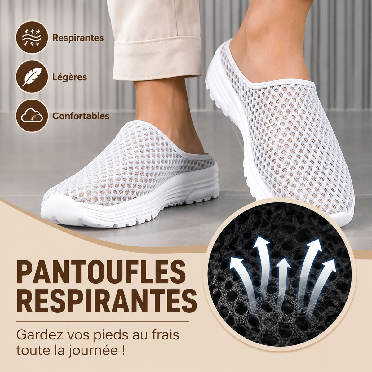 Pantoufles respirantes en maille légère