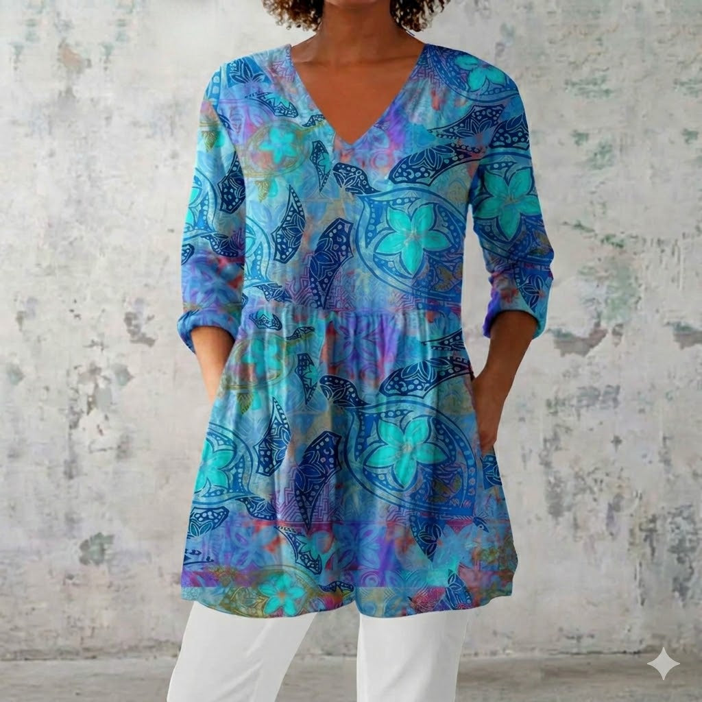 Blouse longue florale pour femme