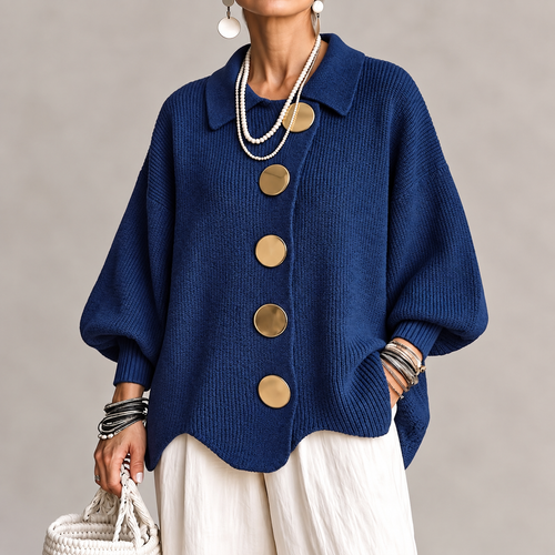Cardigan Oversize Femme à Boutons Dorés