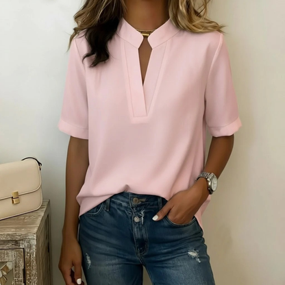 Blouse Femme Élégante à Col V avec Détail Doré