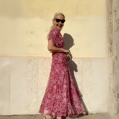 Robe longue imprimée col V - épaules dénudées