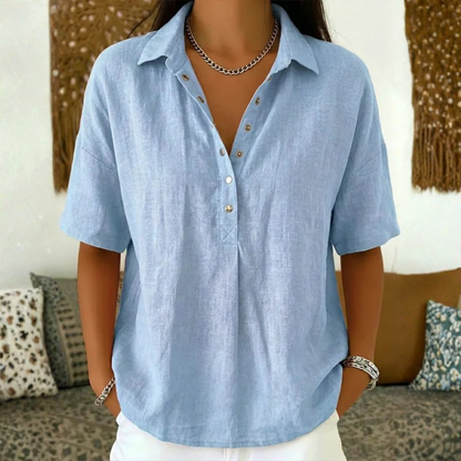 Blouse Femme Élégante et Légère à Col Boutonné