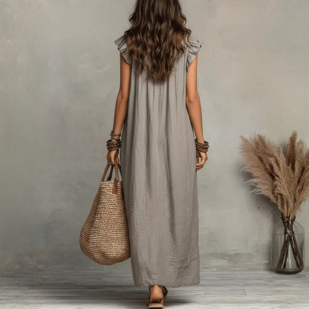 Langes, fließendes Boho-Kleid für elegante Damen im Sommer