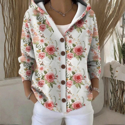 Farbige Strickjacke mit Kapuze für Damen