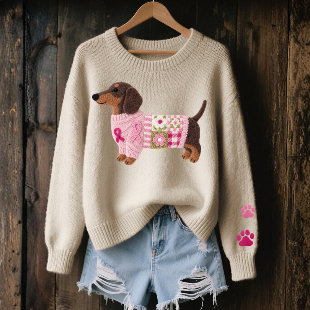 Strickpullover mit Dackelmotiv aus Wollfilz