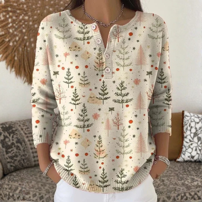 Weihnachtspullover mit Knöpfen für Damen