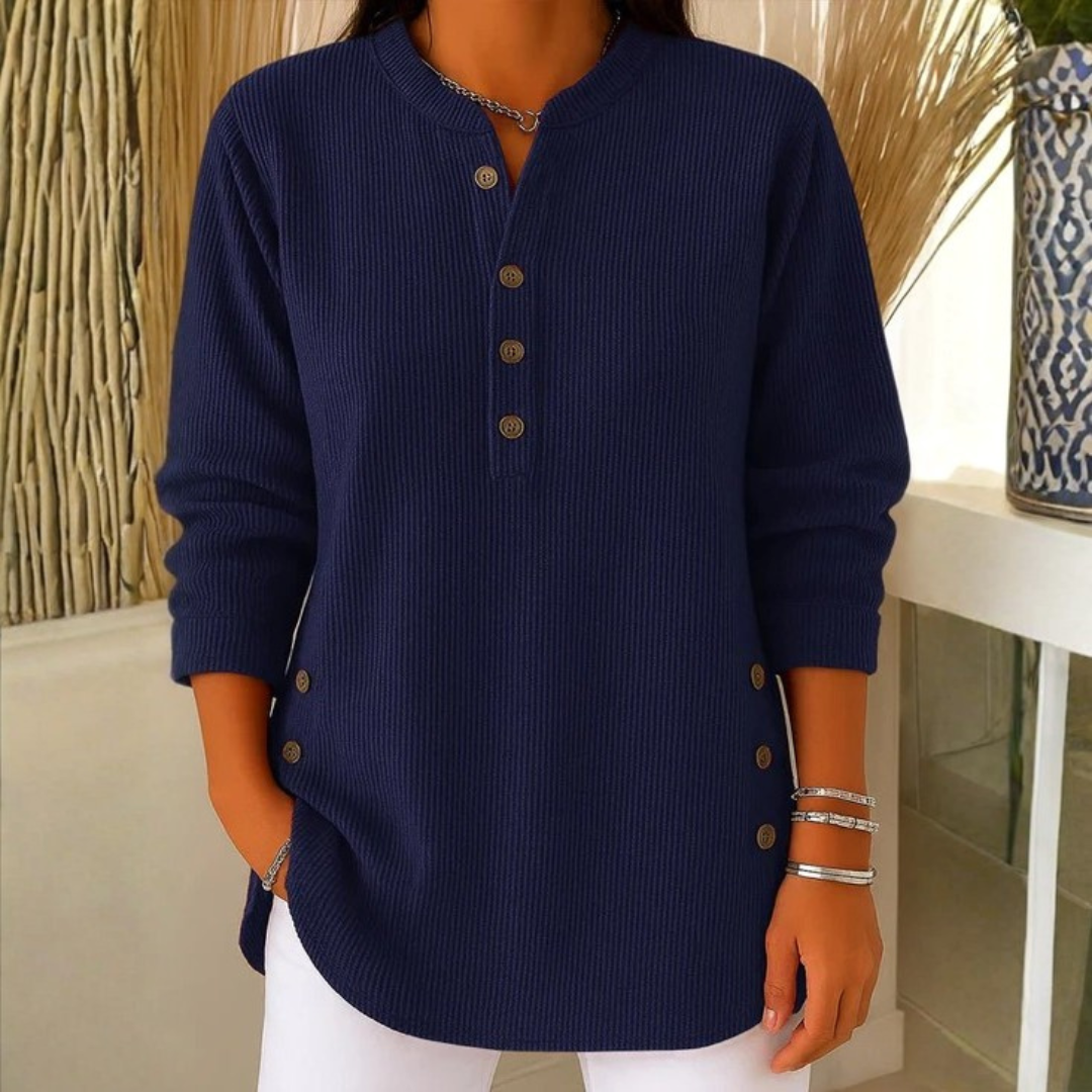 Sweat-shirt tricoté à manches longues avec patte de boutonnage pour femme