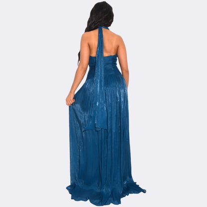 Robe Longue Satinée Dos Nu à Fente