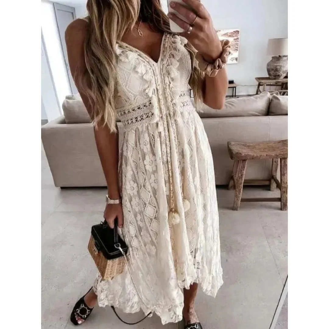 Langes, fließendes Sommerkleid aus Spitze – elegant und schick für Damen