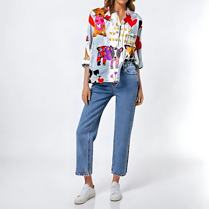 Chemise Femme à Imprimé Chien Élégant