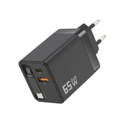 Chargeur rapide 65W avec 2 ports USB et câble détachable
