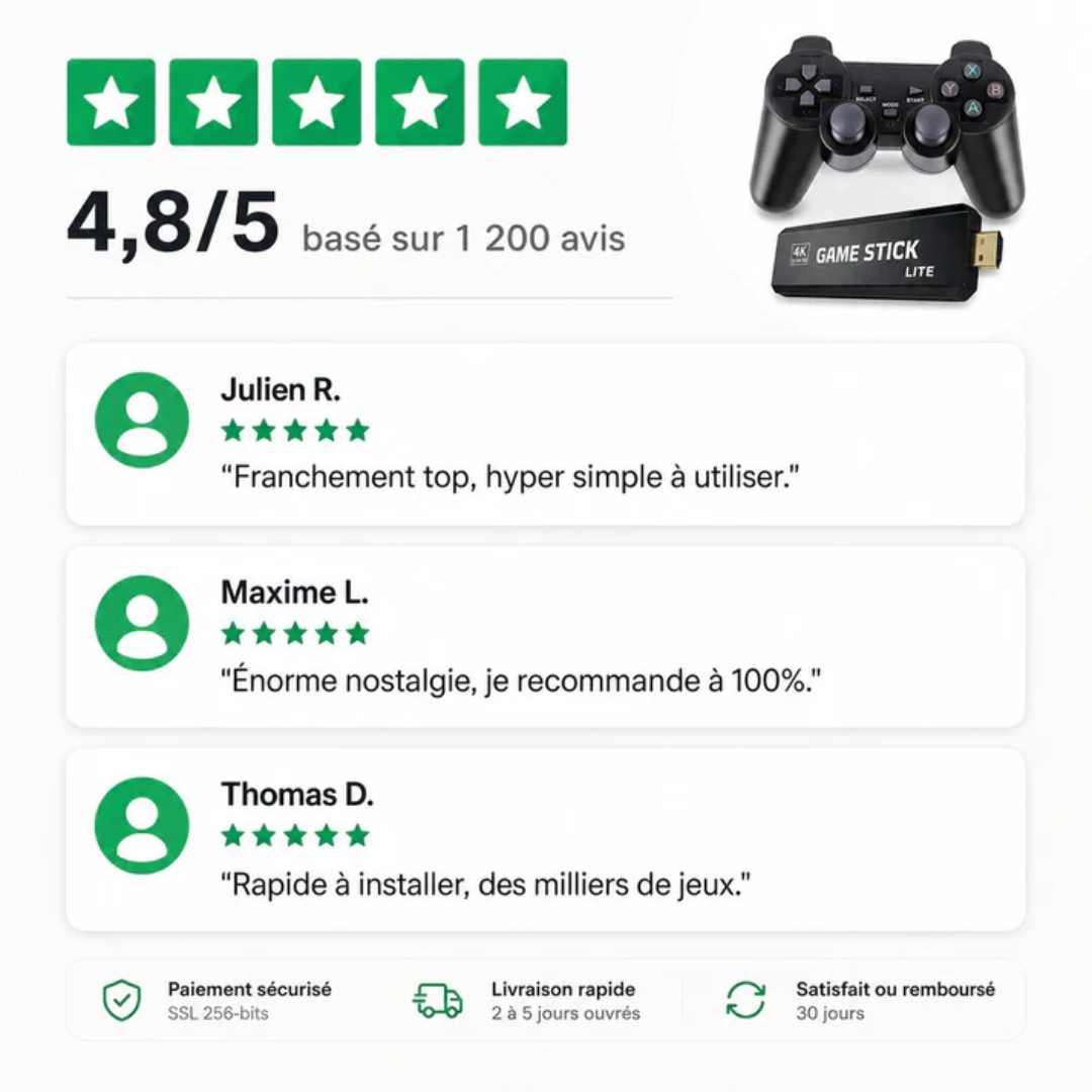 Console de jeux rétro avec manettes sans fil
