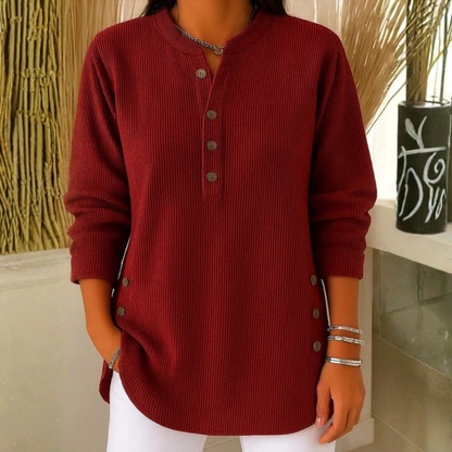 Sweat-shirt tricoté à manches longues avec patte de boutonnage pour femme