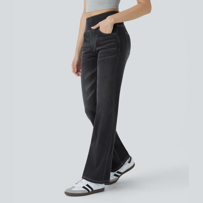 Bootcut-Jeans mit hoher Taille, Stretch und mehreren Taschen