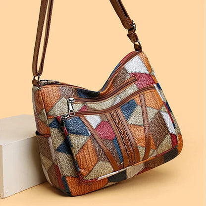 Patchwork-Handtasche aus strukturiertem Leder