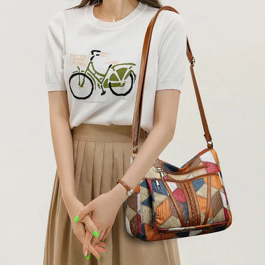 Patchwork-Handtasche aus strukturiertem Leder