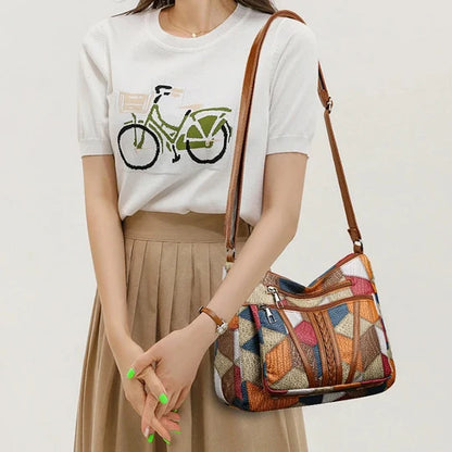 Patchwork-Handtasche aus strukturiertem Leder
