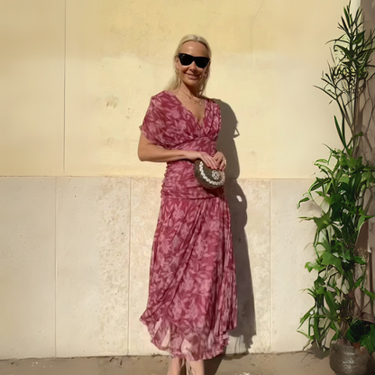 Robe longue imprimée col V - épaules dénudées