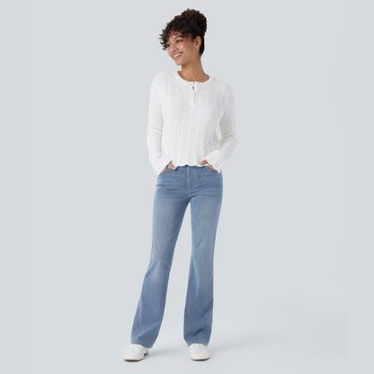 Bootcut-Jeans mit hoher Taille, Stretch und mehreren Taschen