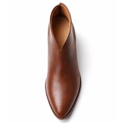 Bottines en cuir avec talon bloc et fermeture éclair