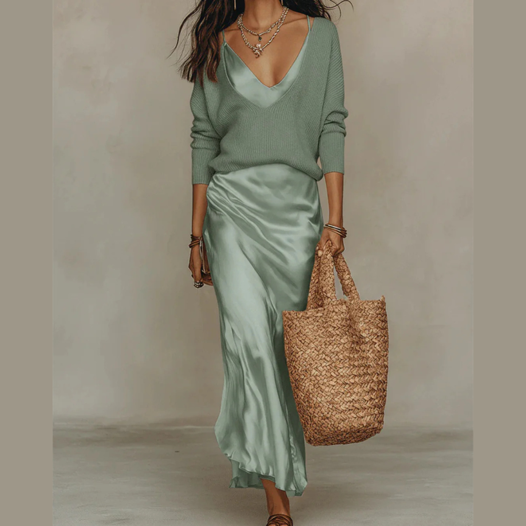 Robe satinée midi élégante