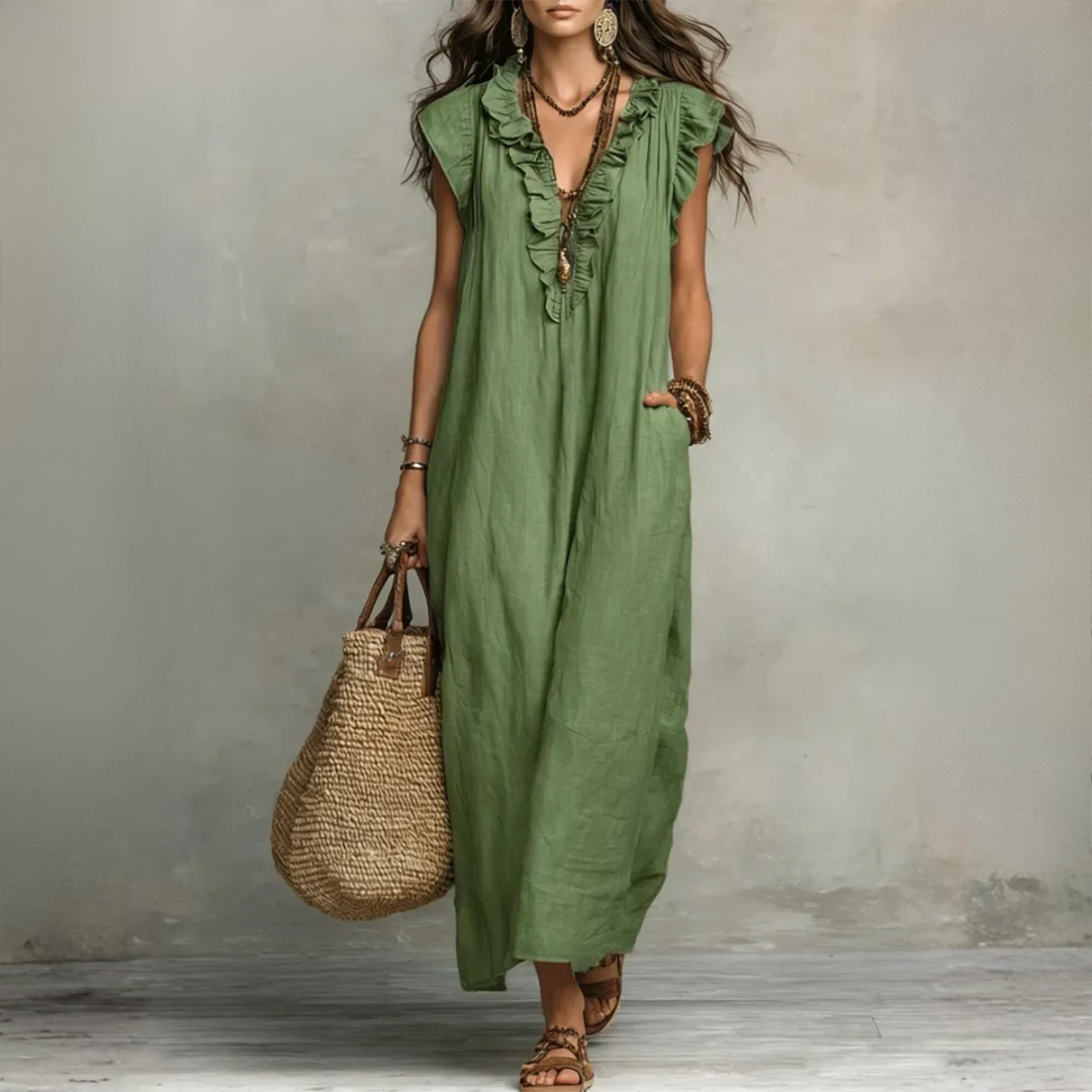 Langes, fließendes Boho-Kleid für elegante Damen im Sommer