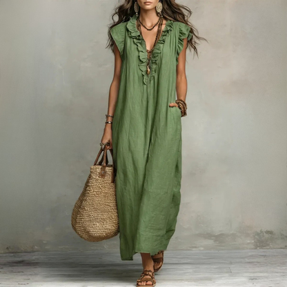 Langes, fließendes Boho-Kleid für elegante Damen im Sommer