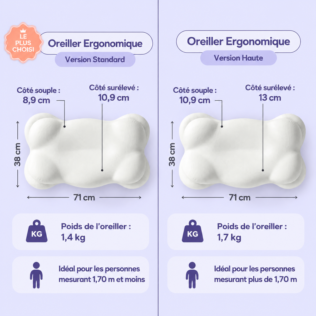 Oreiller Ergonomique à Zones de Soutien