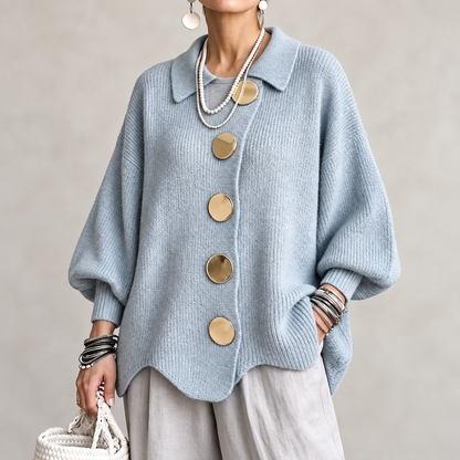Cardigan Oversize Femme à Boutons Dorés