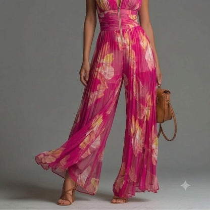 Combinaison florale fuchsia plissée élégante femme