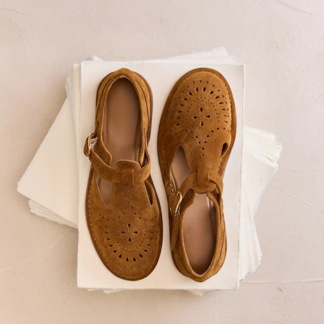 Bernsteinfarbene Wildlederschuhe für Damen